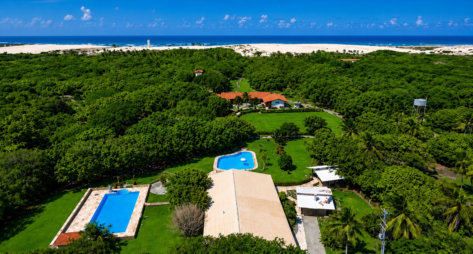 Aerial view of Beach Farm Uruaú, between tropical forest and the Atlantic